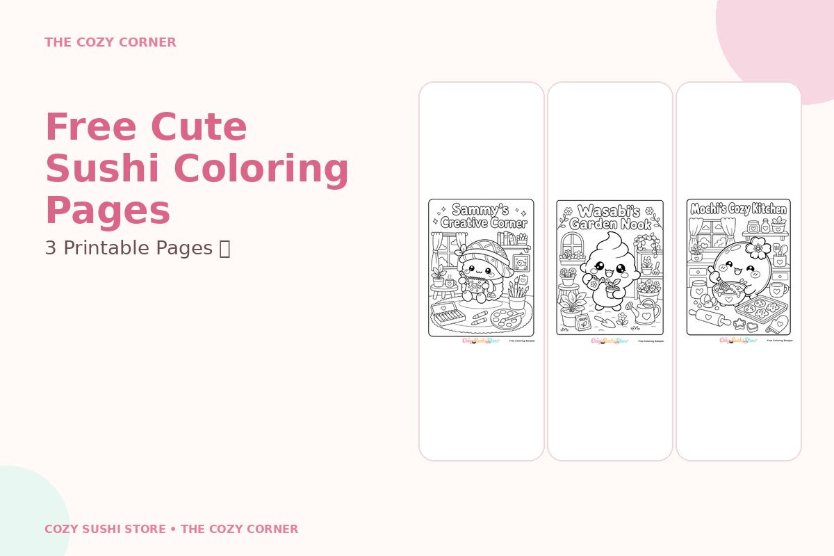 Free Cute Coloring Pages: Download the Cozy Sushi Coloring Sampler