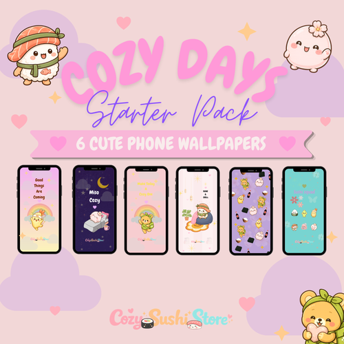 Cozy Days Starter Pack — 6 Cute Sushi Phone Wallpapers