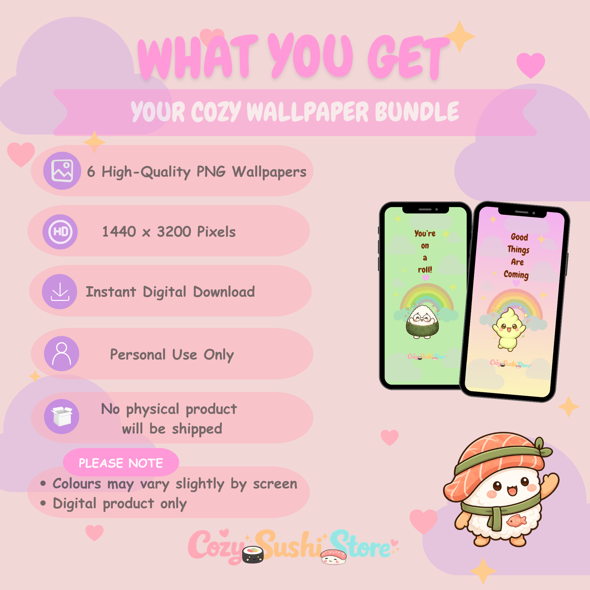 Better Together Pack — 6 Cute Sushi Phone Wallpapers