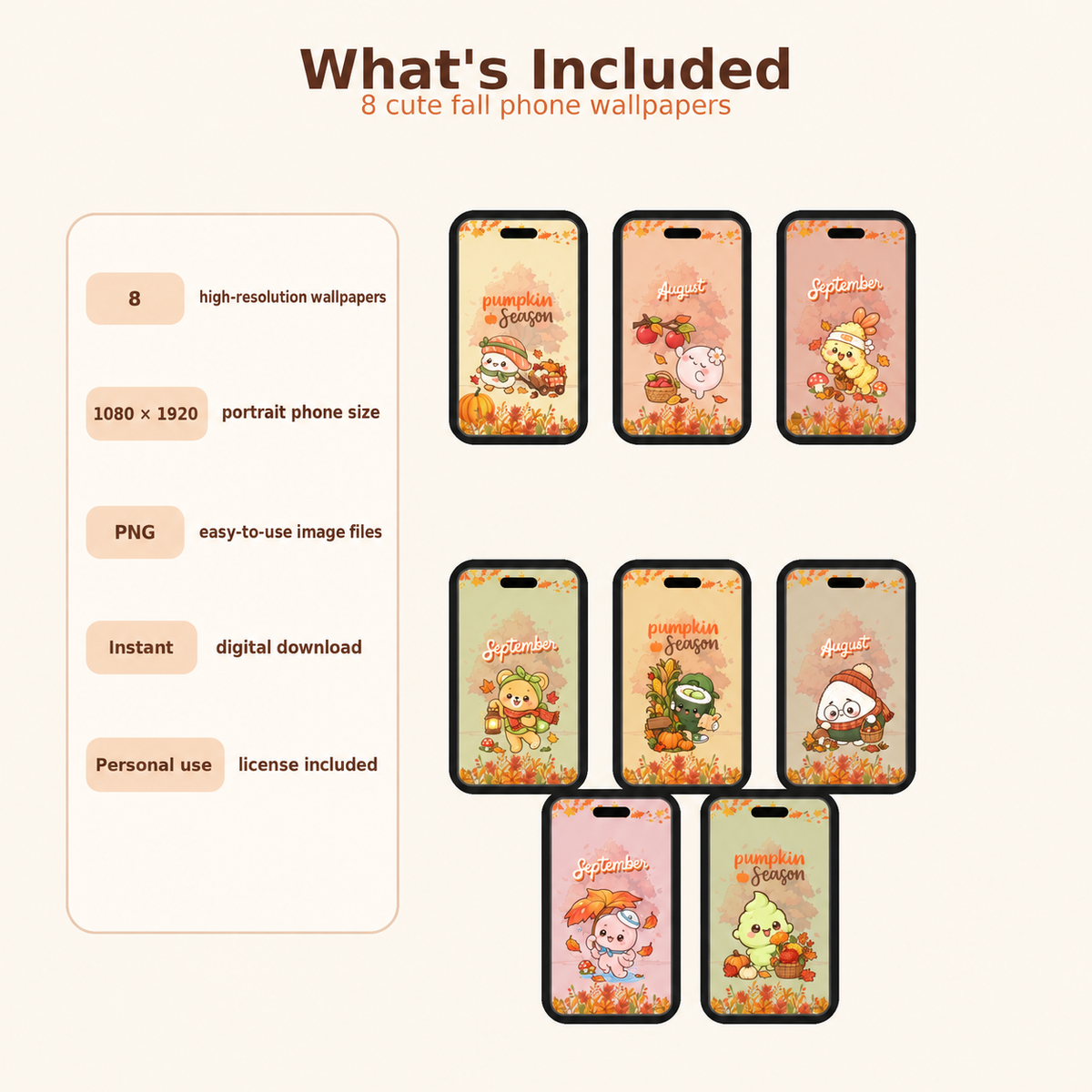 Cozy Sushi Fall Wallpaper Pack | 8 Cute Kawaii Autumn Phone Wallpapers