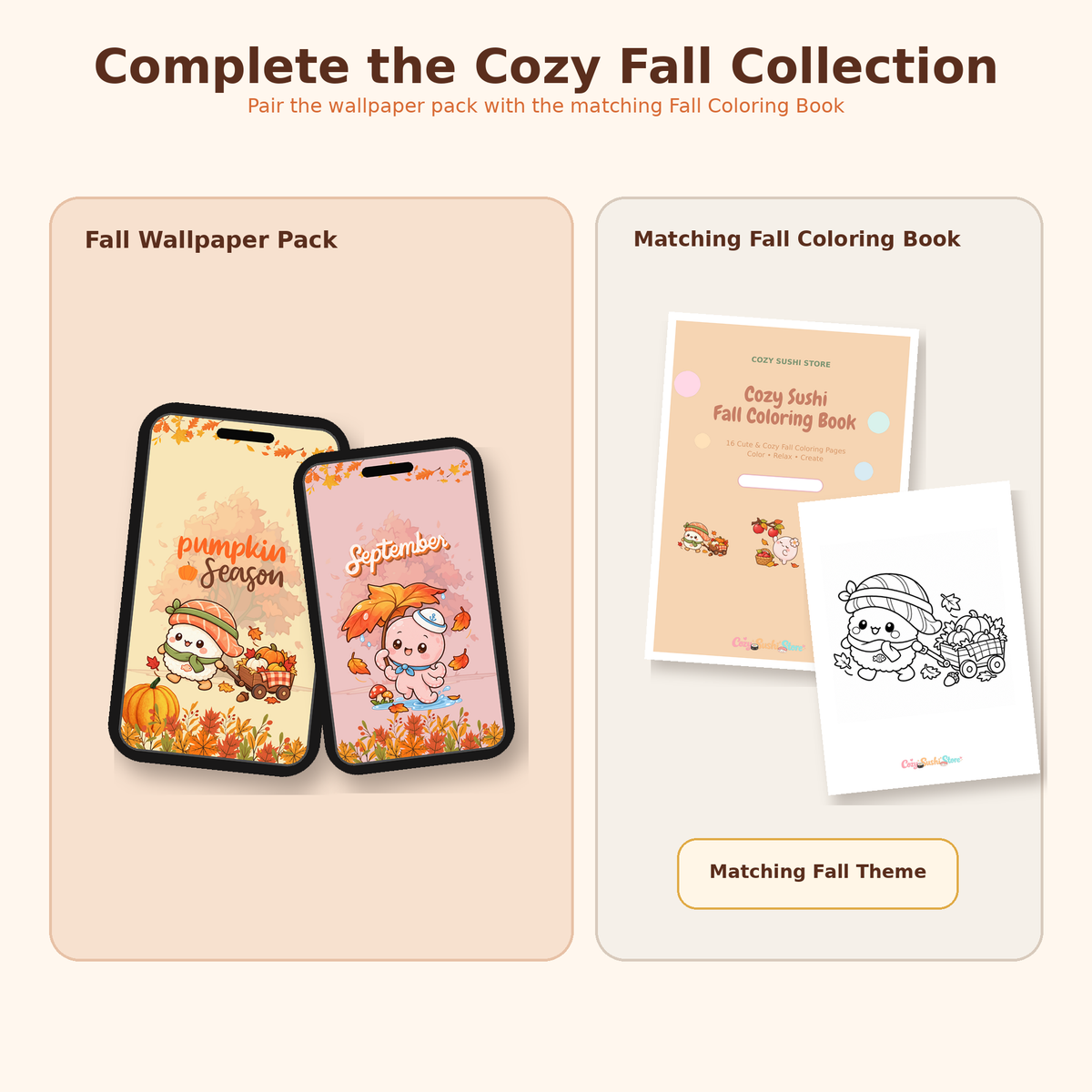 Cozy Sushi Fall Wallpaper Pack | 8 Cute Kawaii Autumn Phone Wallpapers