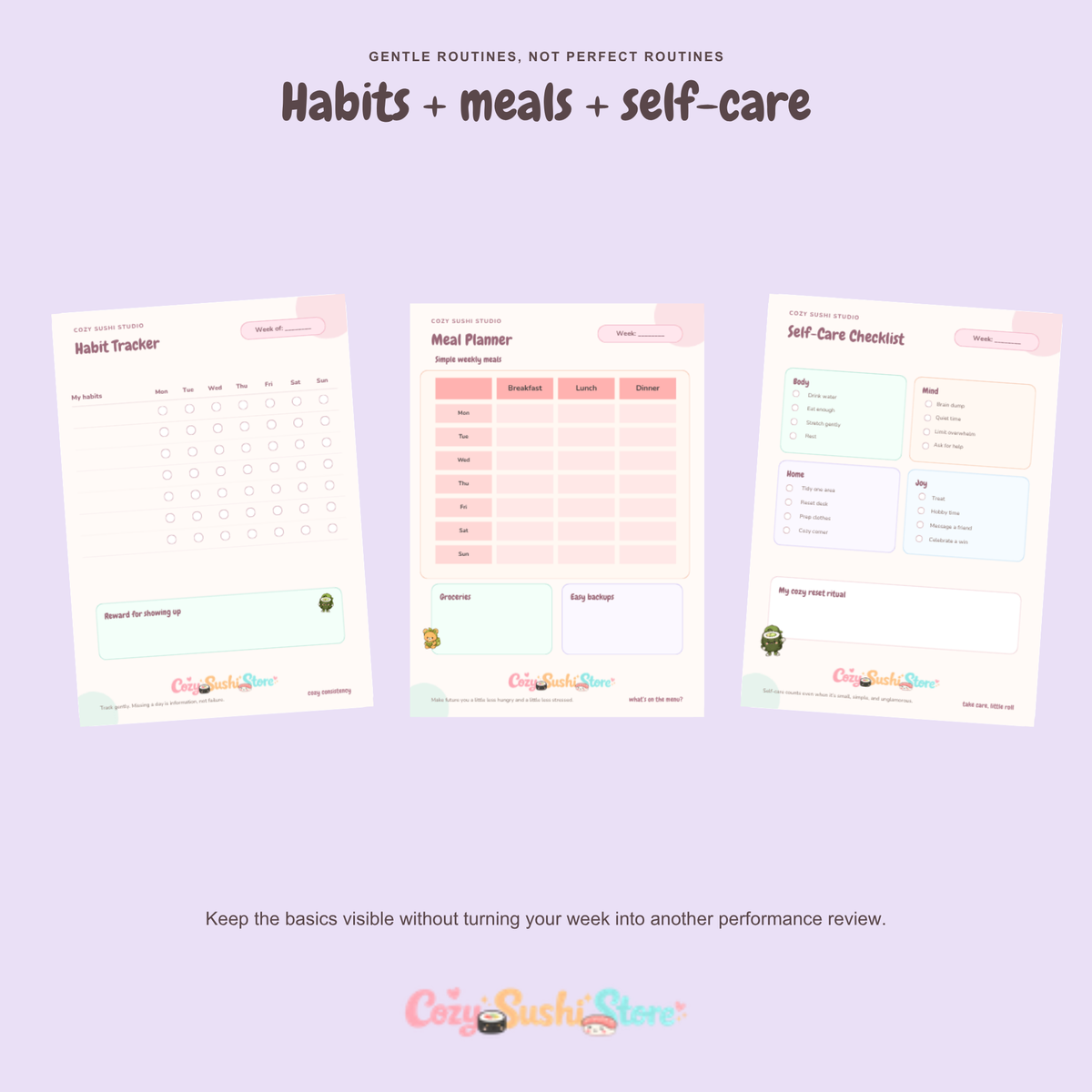 Cozy Sushi Weekly Reset Planner – Cute 10-Page Printable & Digital Planner