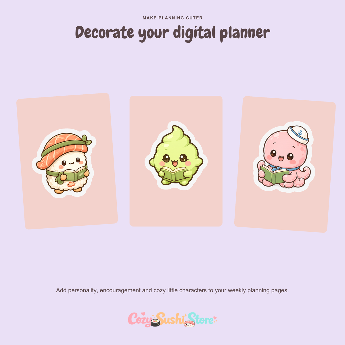Cozy Sushi Planner Sticker Pack | 40 Cute Digital Sticker Designs