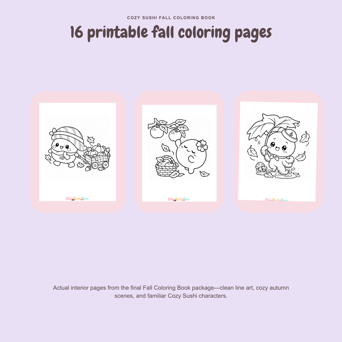 Cozy Sushi Fall Coloring Book | 16 Cute Kawaii Autumn Printable Coloring Pages