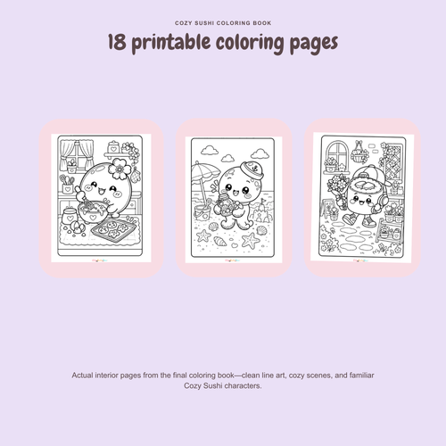 Cozy Sushi Coloring Book | 18 Cute Kawaii Printable Coloring Pages
