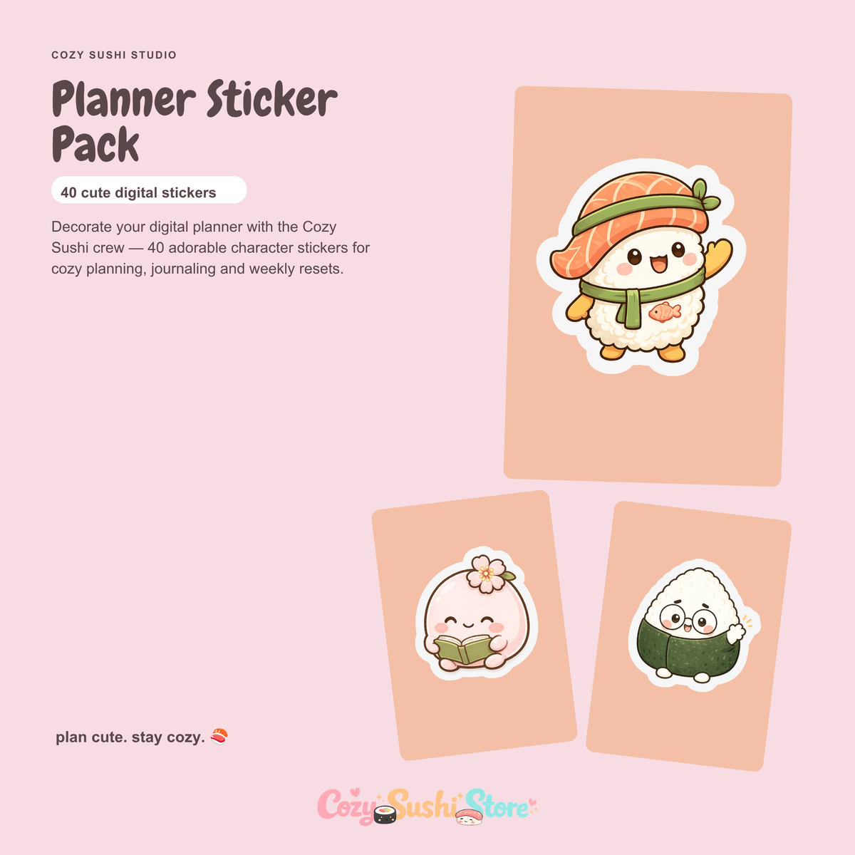 Cozy Sushi Planner Sticker Pack | 40 Cute Digital Sticker Designs