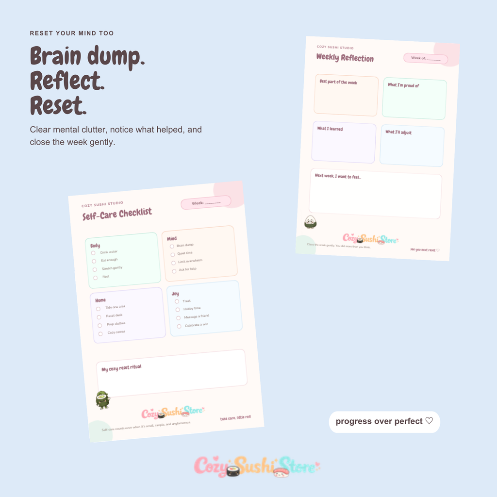Cozy Sushi Weekly Reset Planner – Cute 10-Page Printable & Digital Planner