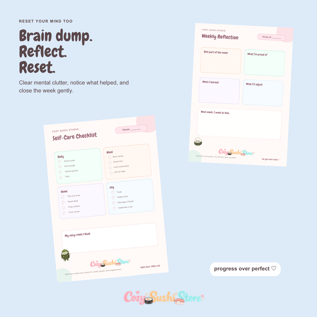 Cozy Sushi Weekly Reset Planner – Cute 10-Page Printable & Digital Planner