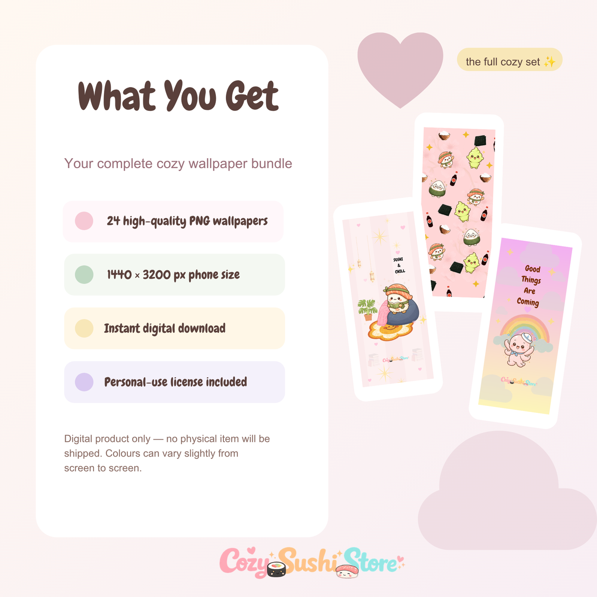 Ultimate Cozy Bundle – 24 Cute Sushi Phone Wallpapers